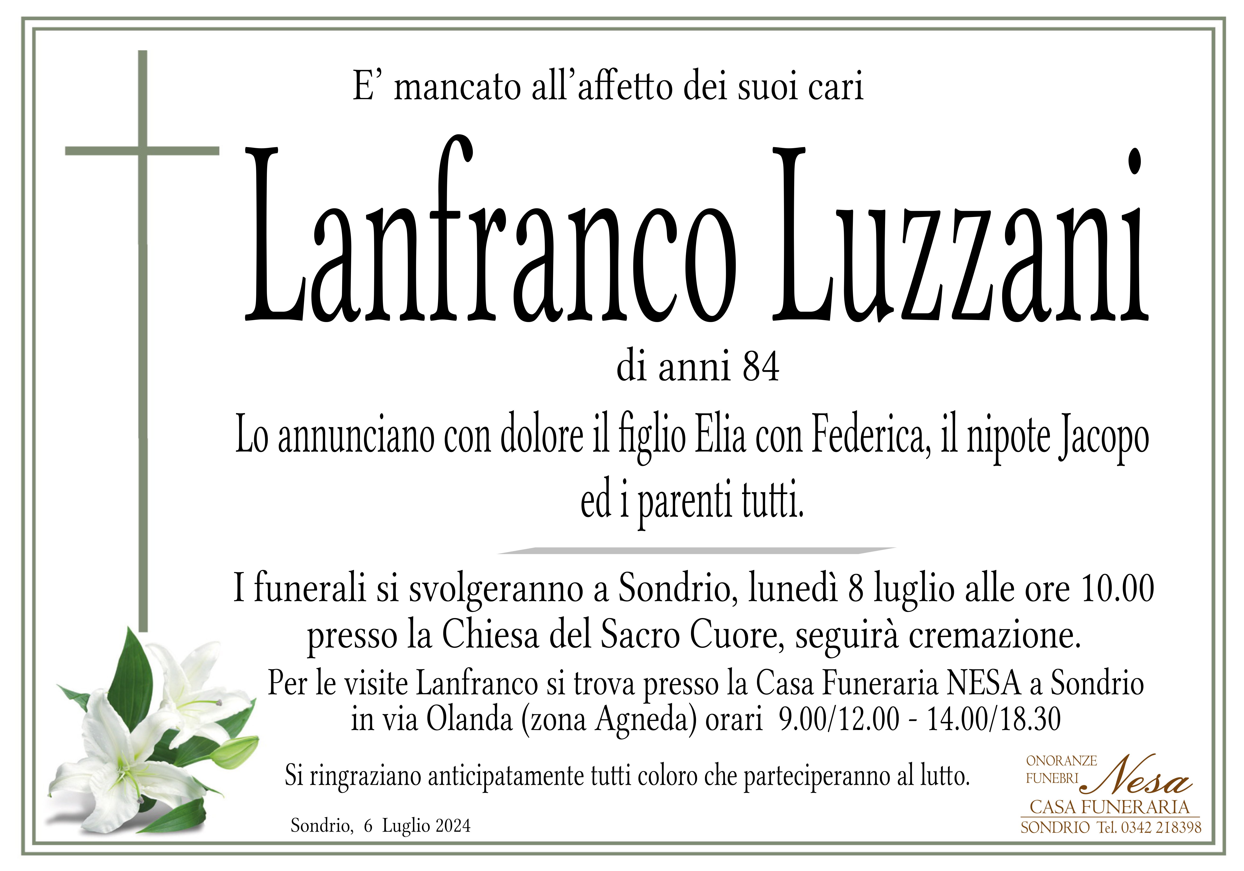 Necrologio Lanfranco Luzzani